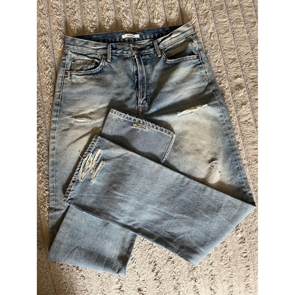 GRLFRND Helena High Rise Straight LegDistressed Jeans Light Wash Blue Size 30x33
